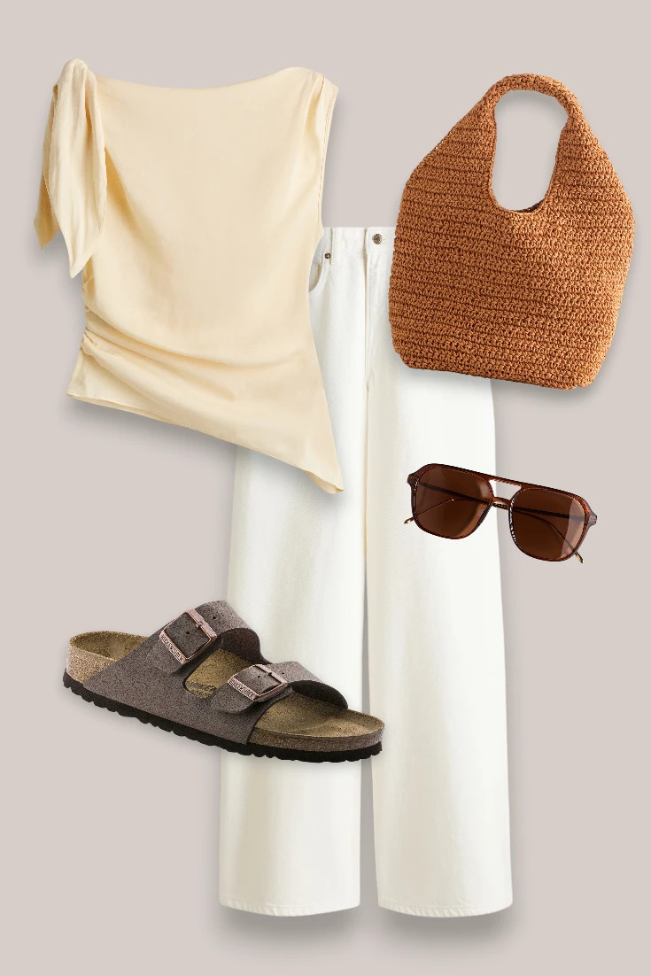 White jeans outfit with yellow top and sandals  

 #LTKsummer #LTKdatenight #LTKjeans