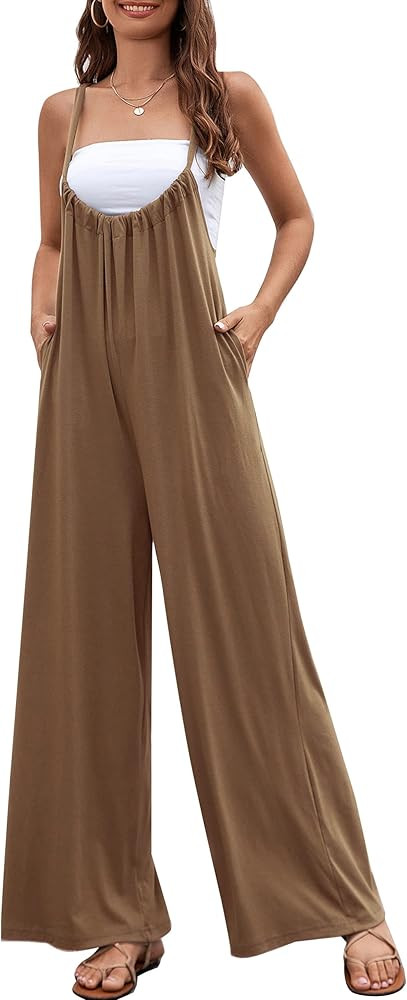 Flygo Women's Summer Casual Loose Sleeveless Jumpsuits Adjustable Spaghetti Straps Wide Leg Overa... | Amazon (US)