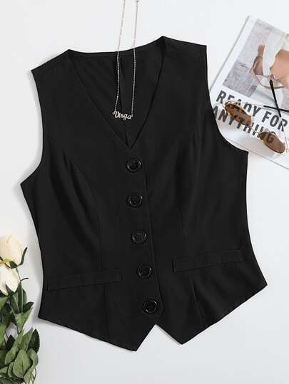 Solid Button Front Waistcoat | SHEIN