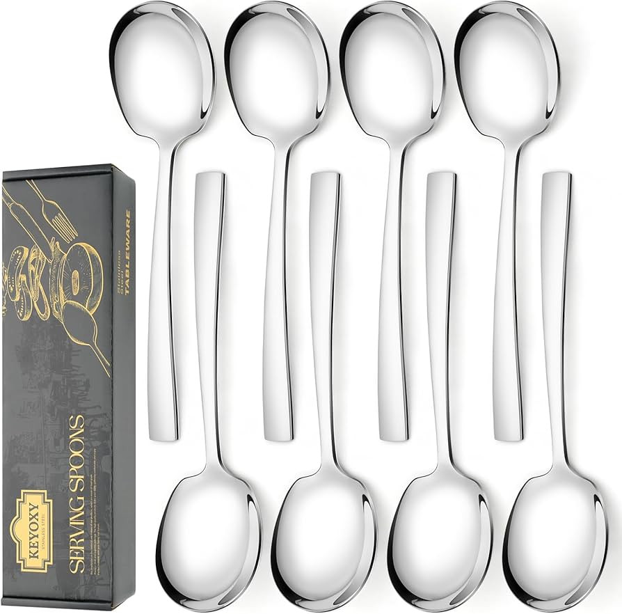 8 Piece Stainless Steel Serving Spoons Set - 8 Large Spoons, 9.2-Inch, Dishwasher Safe, for Parti... | Amazon (US)