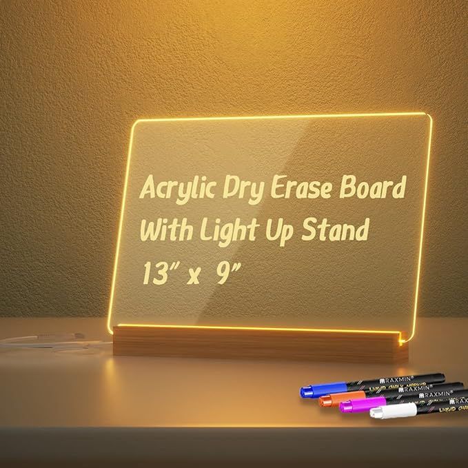 Acrylic Dry Erase Board with Light Up Stand for Desk 13 x 9 inch Clear Desktop Note Memo White Bo... | Amazon (US)