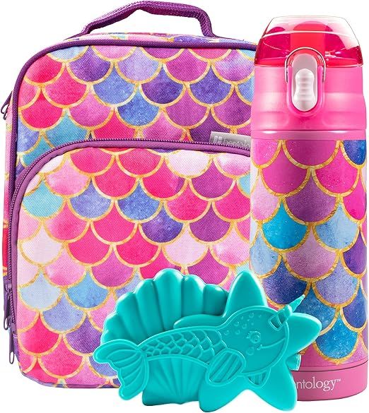 Bentology Kids Lunch Bag Set (Mermaid) w Reusable Hard Ice Pack and Insulated Water Bottle - Perf... | Amazon (US)