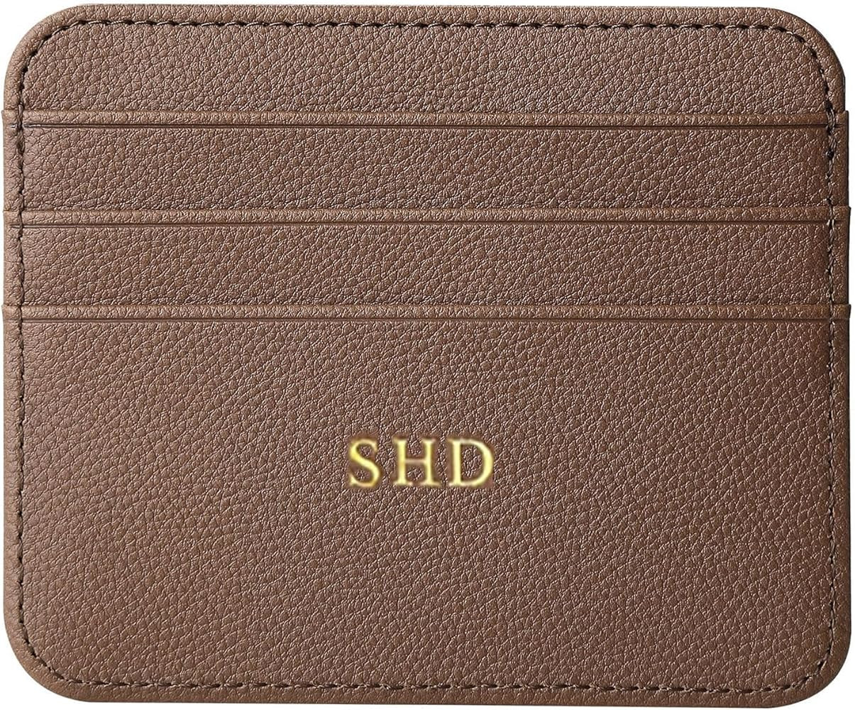 Personalized Credit Card Holder Wallet for women, Custom Gold Silver Initial letters Cute PU Leat... | Amazon (US)