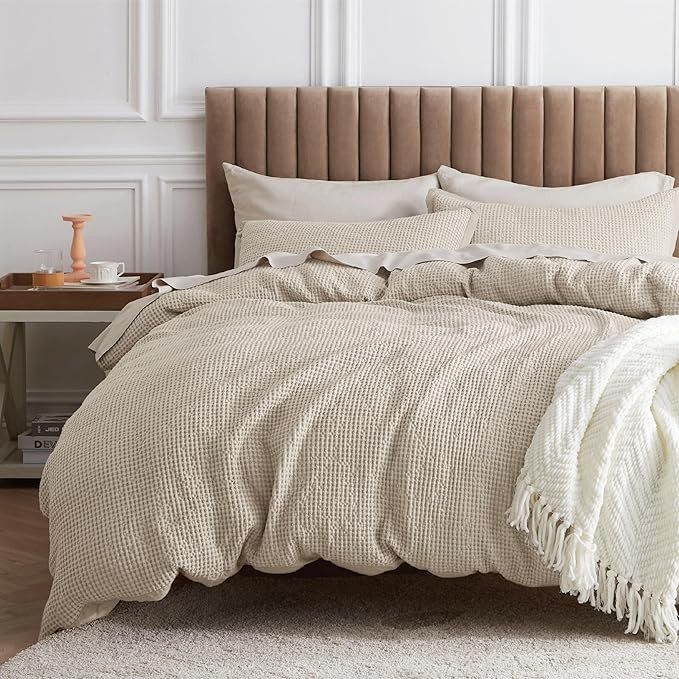 Bedsure PureWoven 3 Pieces 100% Cotton Waffle Duvet Cover Set, King, Beige | Waffle Weave Texture... | Amazon (CA)