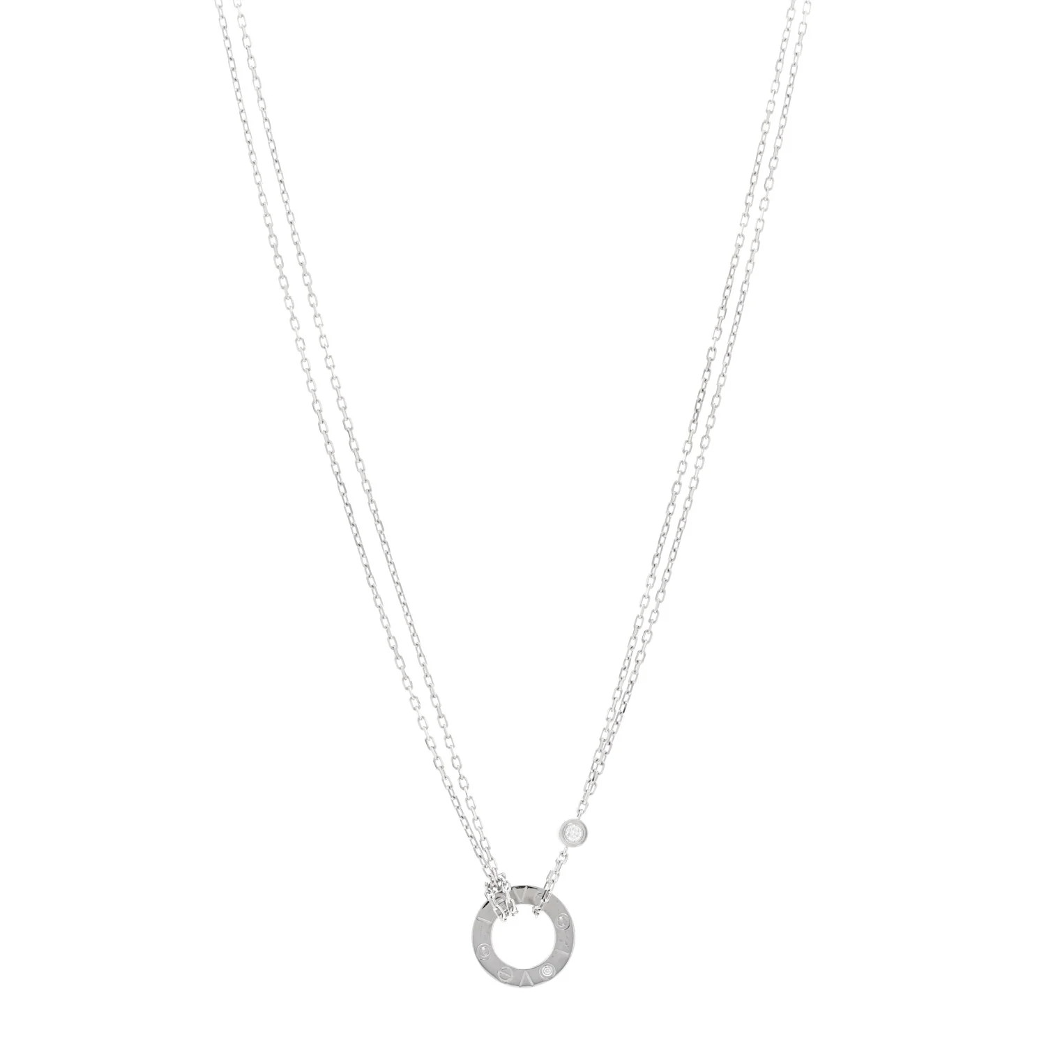 18K White Gold 2 Diamond LOVE Necklace | FASHIONPHILE (US)