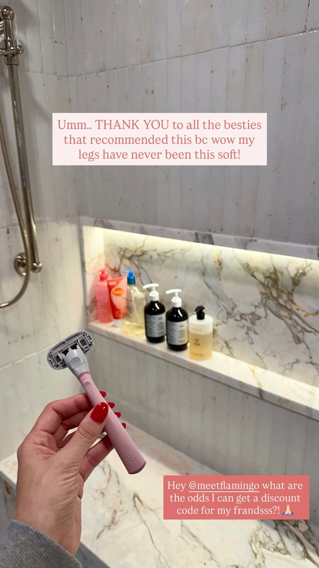 Umm…. THANK YOU to all the besties that recommended this bc wow my legs have never been this soft! Hey @meetflamingo what are the odds I can get a discount code for my frandsss?! 🙏🏻