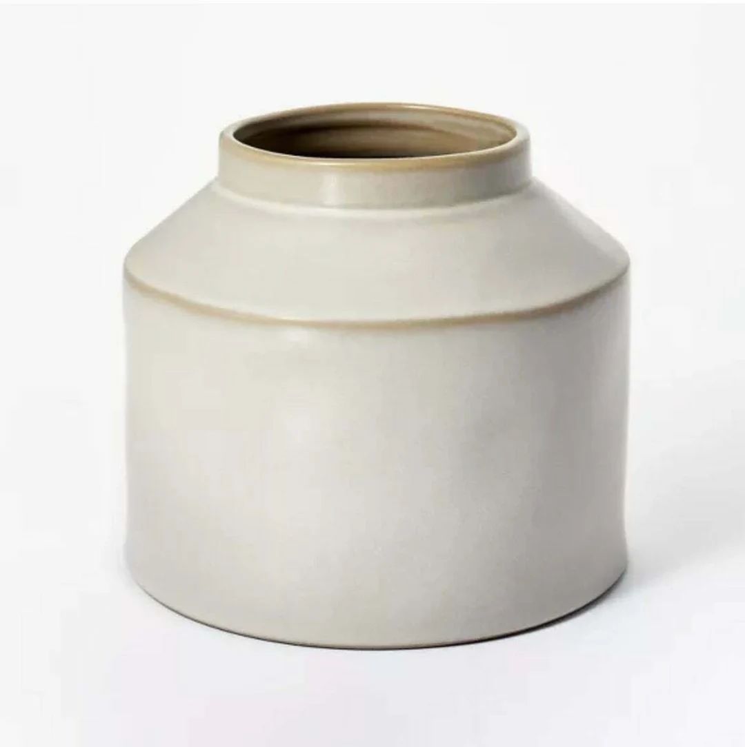 Carved Ceramic Vase Gray Round Decorative Piece 7in X 8in - Etsy | Etsy (US)