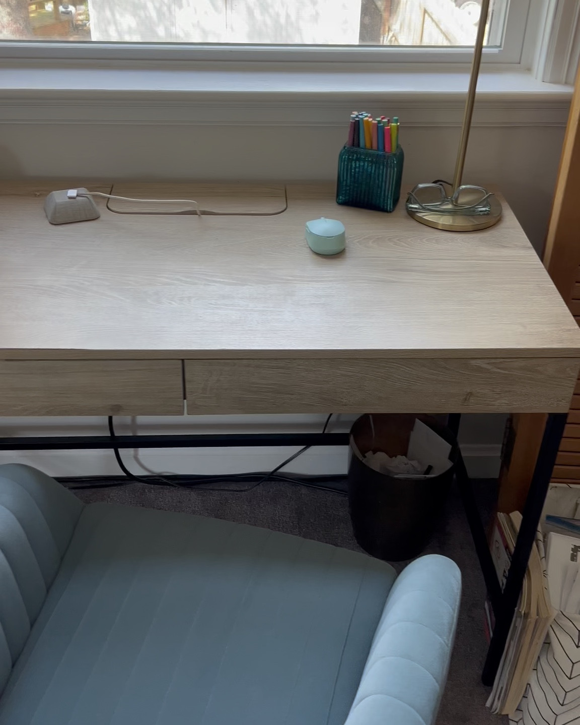 My favorite office furtinure from @Target is perfect for any space! It’s streamlined, which makes a home office feel  spacious. I love the two drawers in this desk to keep my items hidden away. 

#LTKdayinmylife #LTKHome