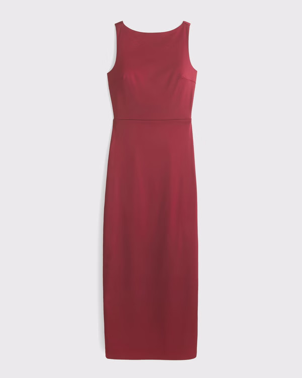 Women's High-Neck Satin Sculpt Midi Dress | Women's Dresses & Jumpsuits | Abercrombie.com | Abercrombie & Fitch (US)