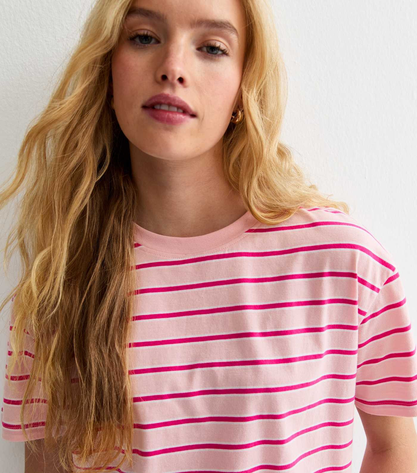 Pink Striped Boxy Fit T-Shirt | New Look | New Look (UK)
