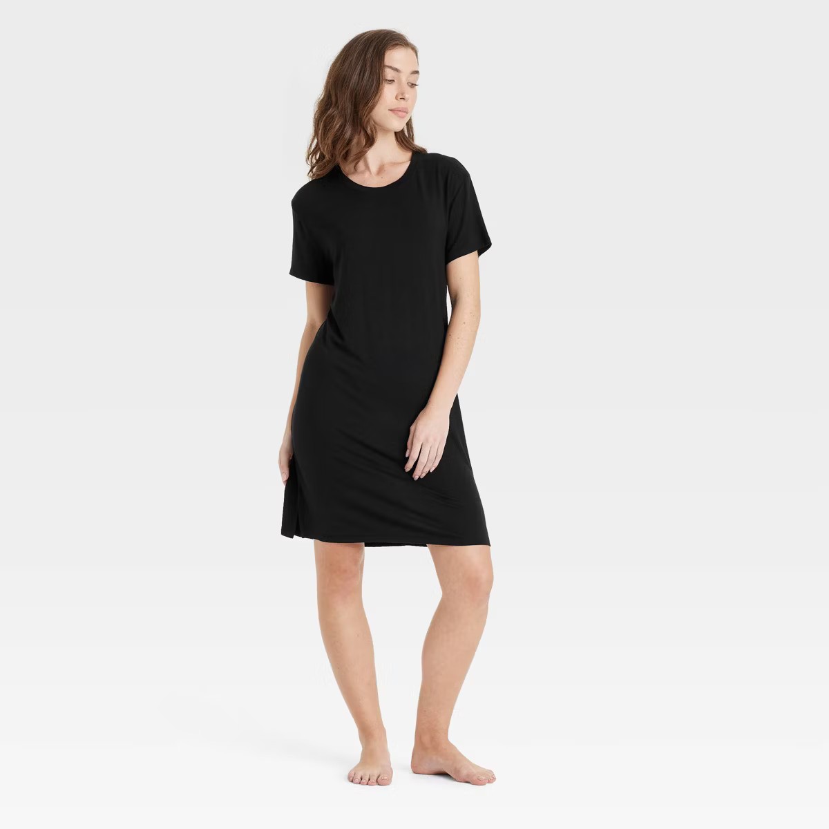 Women's Cloud Knit Pajama T-Shirt Dress - Auden™ Black M: Modal Spandex Jersey, Short Sleeve, C... | Target