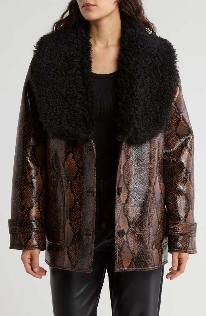 Snakeskin Print Faux Leather Jacket with Faux Fur Trim | Nordstrom Rack