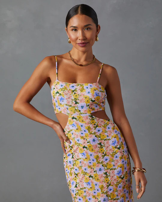 Skylar Side Cutout Floral Print Midi Dress | VICI