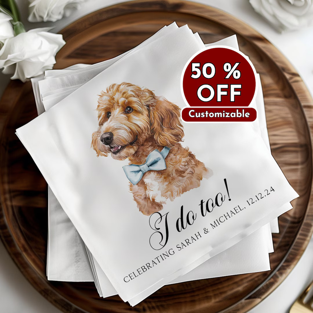 Custom Pet Napkins - Personalized Dog Cats - Wedding Engagement Gifts - Cocktail & Luncheon Size ... | Etsy (US)