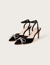 Pointed Bow Velvet Kitten Heels Black | Monsoon (UK)