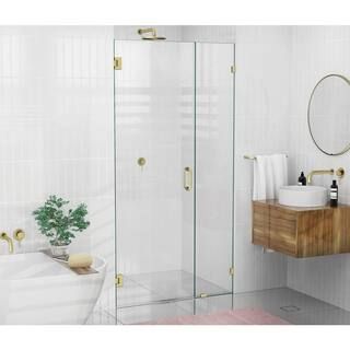 Glass Warehouse Illume 40.25 in. W x 78 in. H Wall Hinged Frameless Shower Door in Satin Brass Fi... | The Home Depot