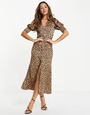 Never Fully Dressed Lindos button maxi dress in leopard print | ASOS | ASOS (Global)