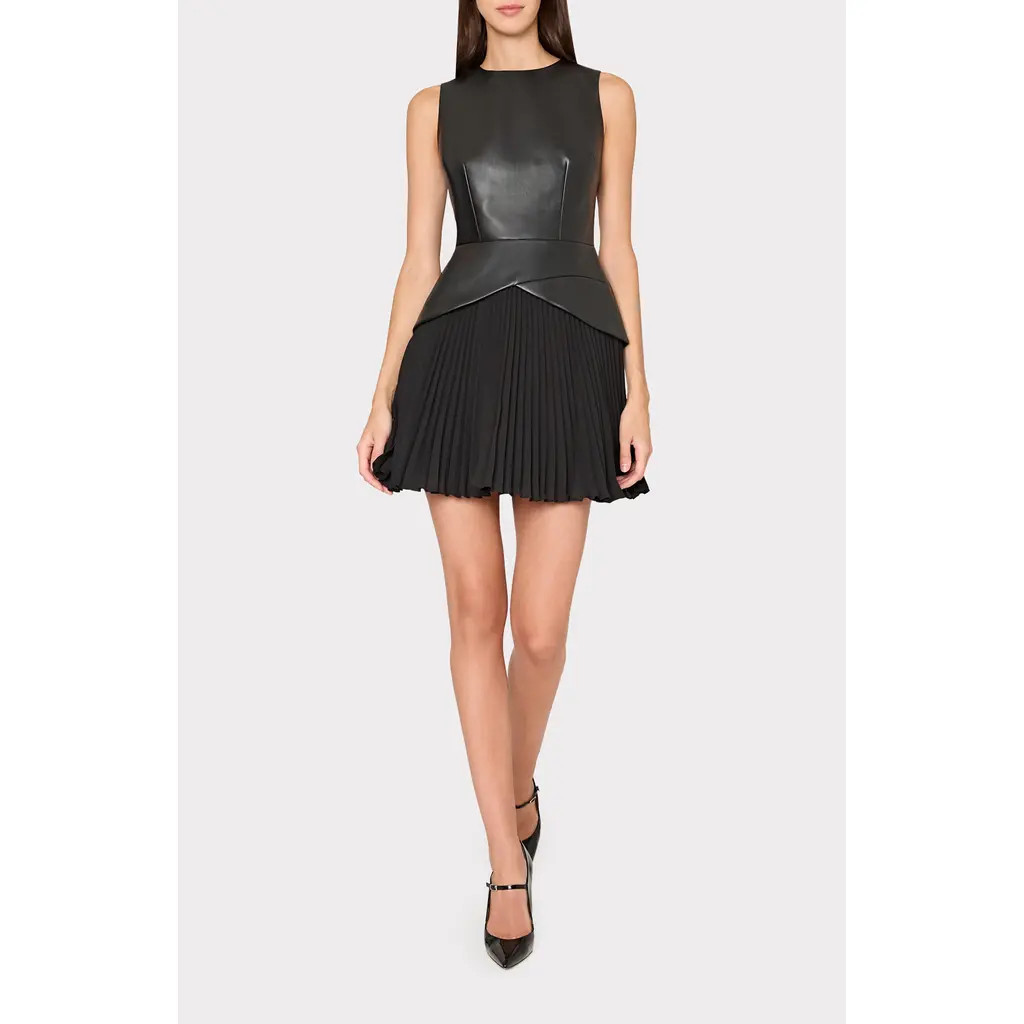 Milly Haddy Mixed Media Faux Leather Minidress in Black/Black at Nordstrom, Size 2 | Nordstrom