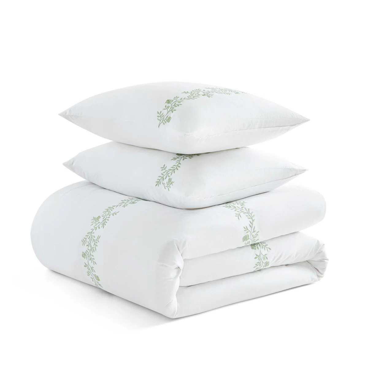 Martha Stewart Garden Path Embroidery Cotton Green Comforter Set | Wayfair North America