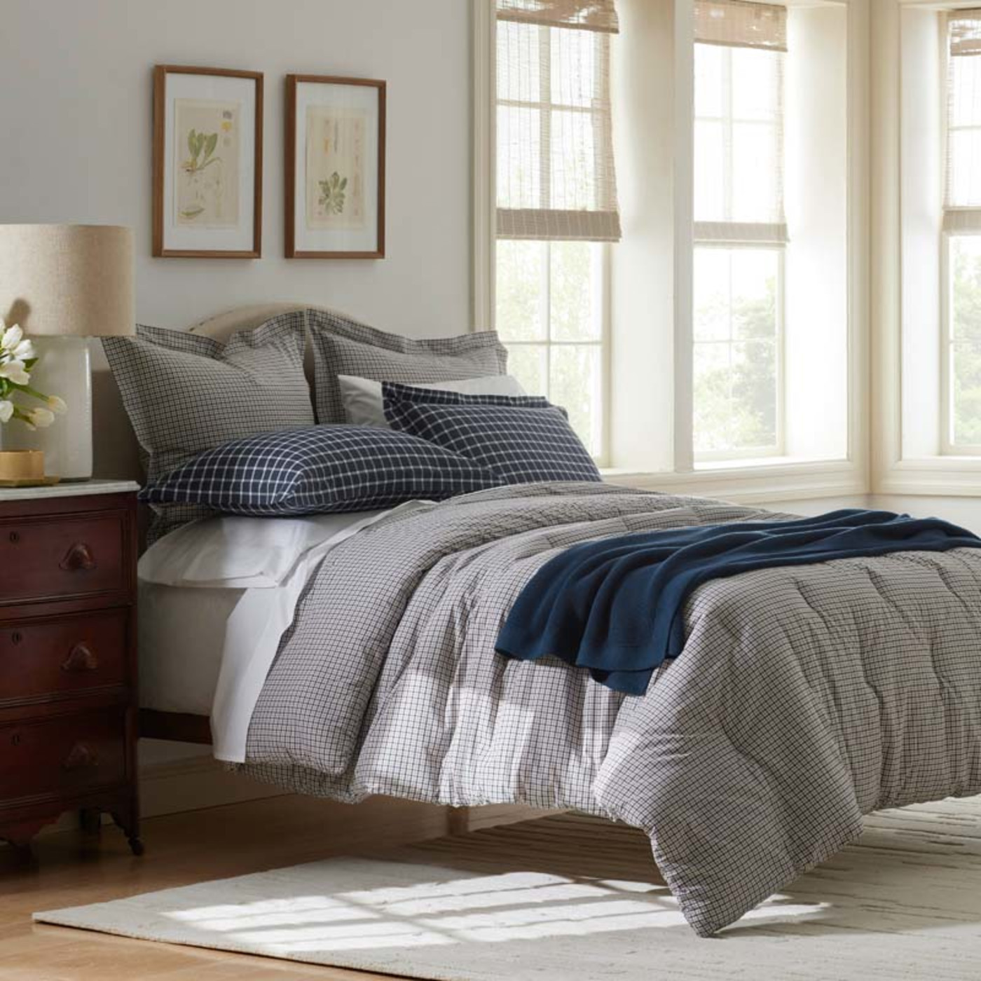 Classic Stripes and Plaids Cool Yarn-Dyed Cotton Percale Comforter - Mini Check Multi, Twin/Twin ... | The Company Store