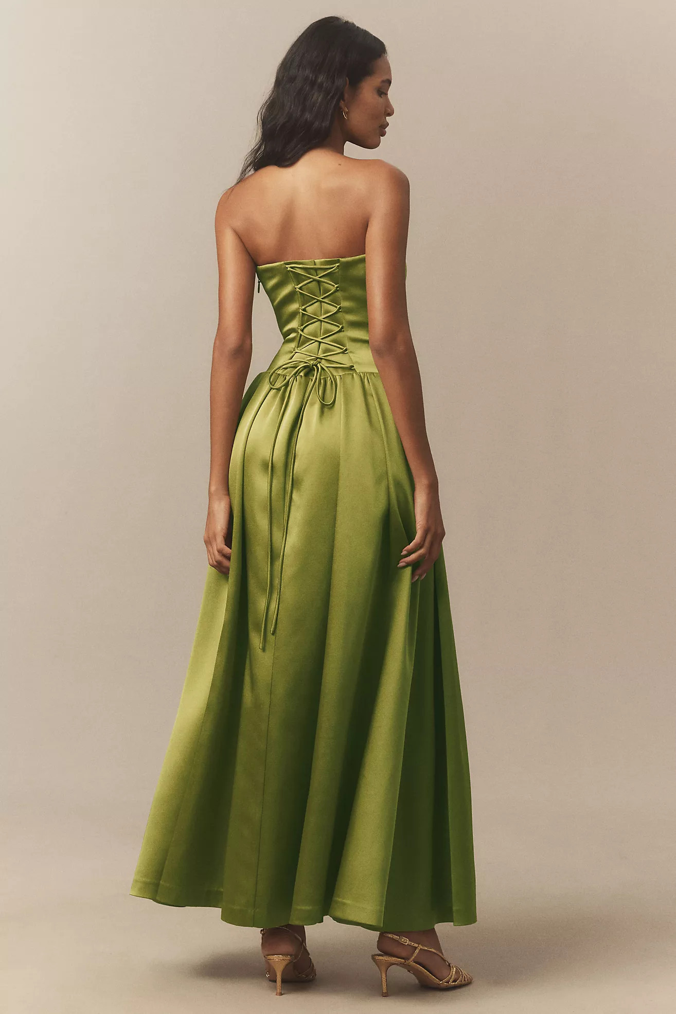 BHLDN Miley Strapless Drop-Waist High-Shine Satin Maxi Dress | Anthropologie (US)