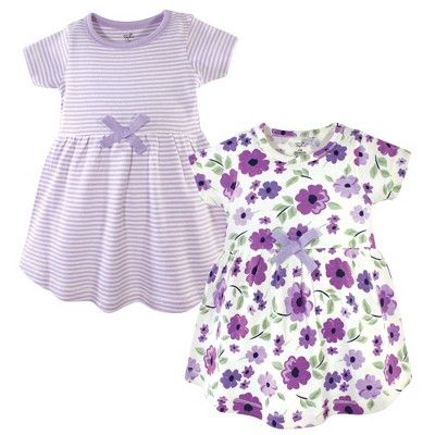 Touched by Nature Baby and Toddler Girl Organic Cotton Short-Sleeve Dresses 2pk, Purple Garden | Target