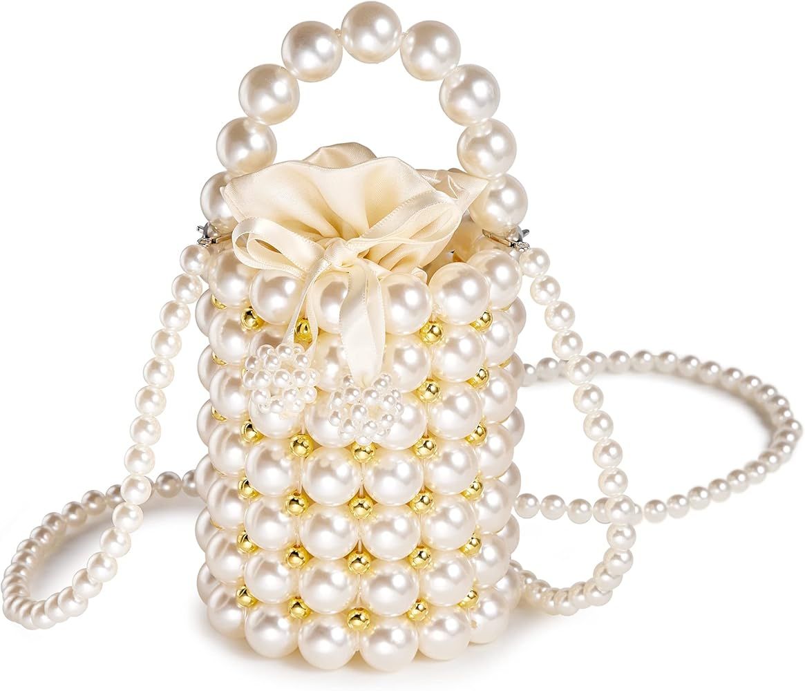 Grandxii Pearls Purses Beaded Clutches Bucket Handbag Women's Small Handmade Bags with Detachable Ch | Amazon (US)