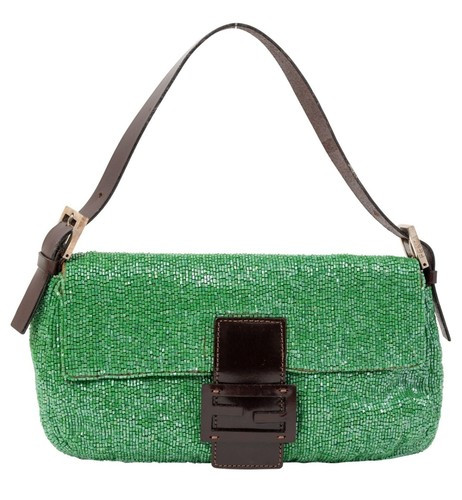 Fendi vintage baguette, green beads, dark brown leather trim, silver hardware | eBay UK