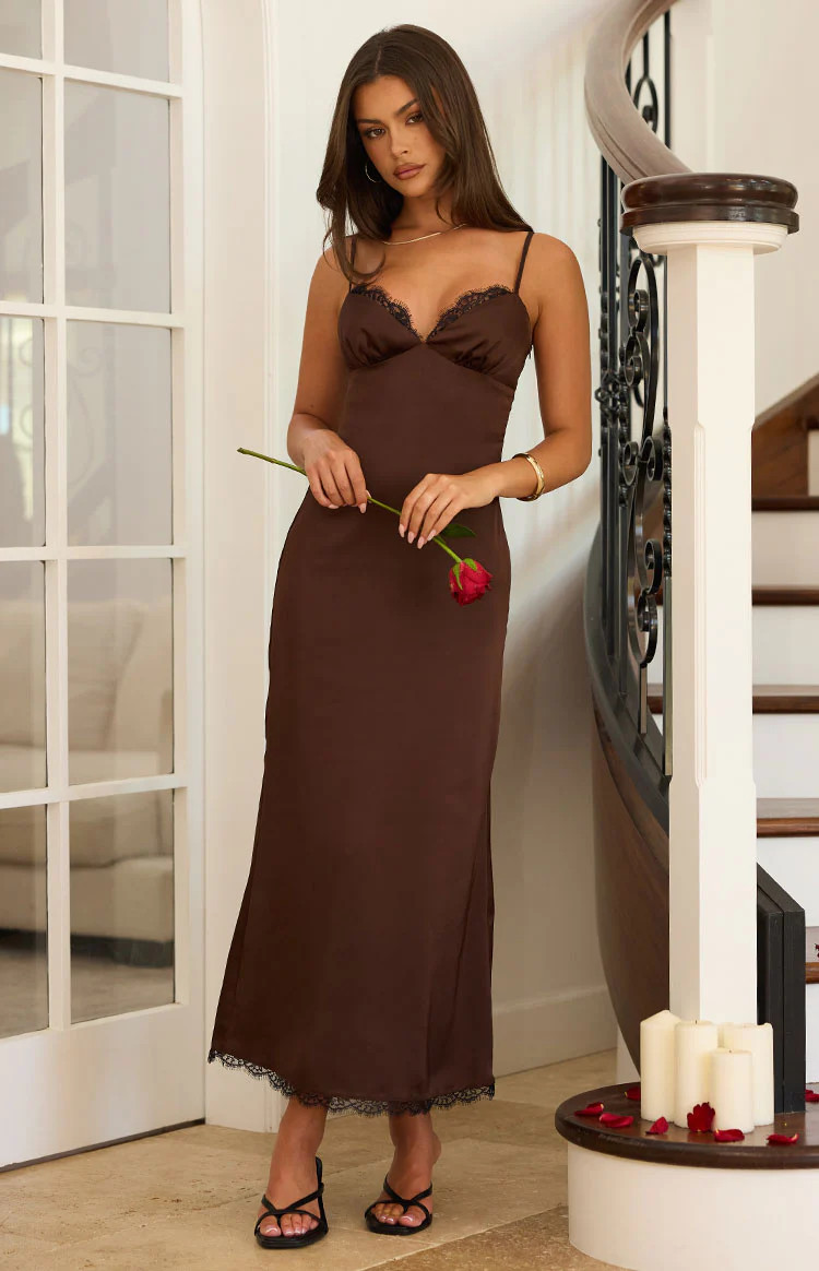 Freilla Brown Satin Midi Dress | Beginning Boutique (AU)