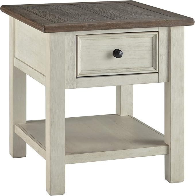 Signature Design by Ashley Bolanburg Farmhouse Square Two Tone End Table, Antique Cream | Amazon (US)