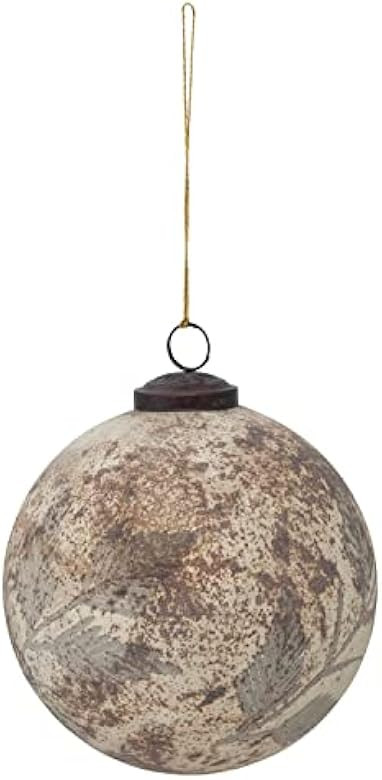 Creative Co-Op Glass Ball Ornament with Etched Leaf Pattern, Marbled Matte Cream and Brown | Amazon (US)