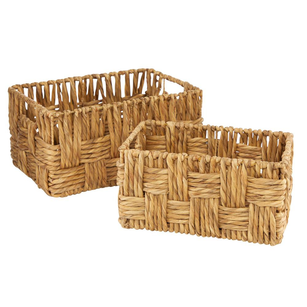 Litton Lane Brown Jute Natural Storage Basket 8 in., and 6 in. (Set of 2) | The Home Depot