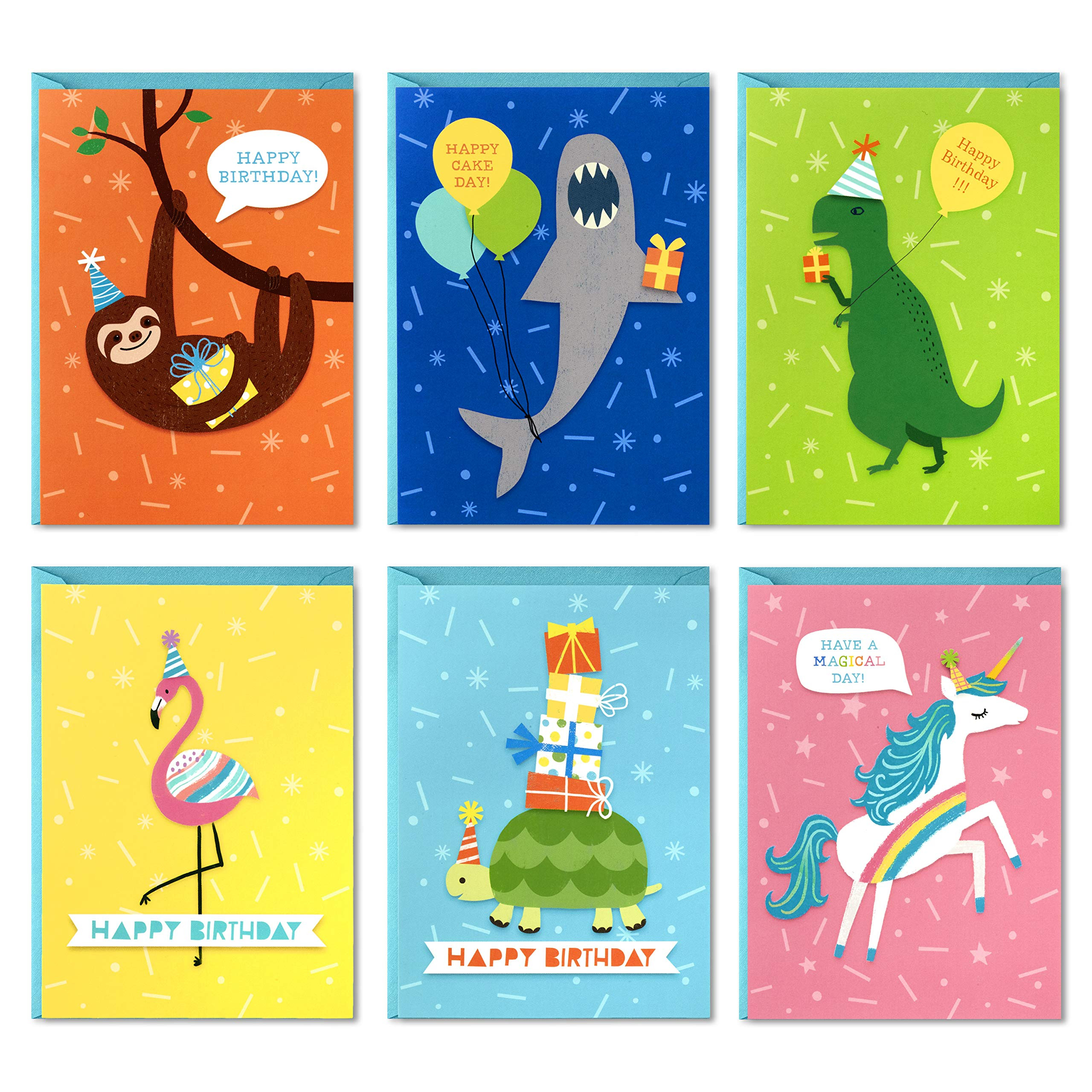Hallmark Birthday Cards for Kids Assortment, 48 Cards with Envelopes (Dinosaurs, Sloths, Unicorns... | Amazon (US)