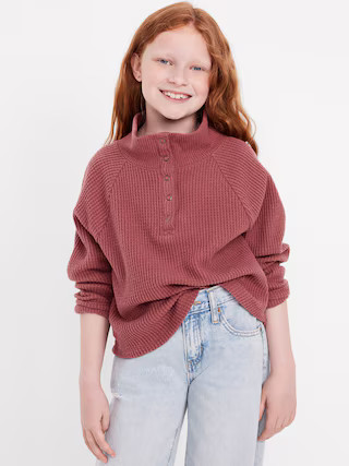 CozePlush Waffle-Knit Henley Top for Girls | Old Navy (US)