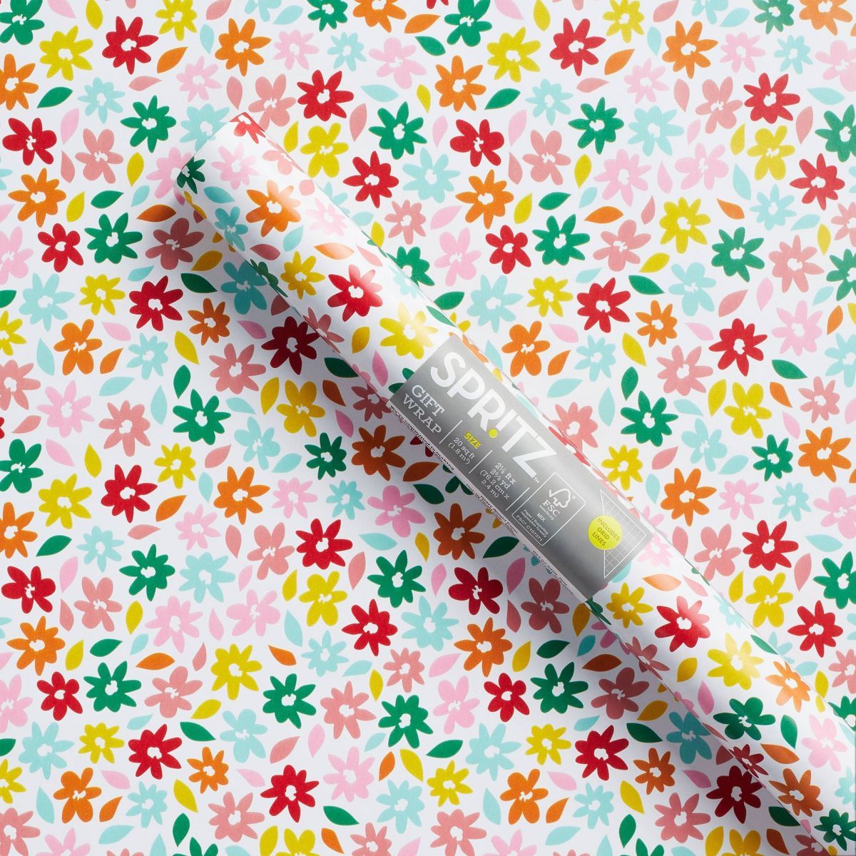 Colorful Flowers Gift Wrapping Paper - Spritz™: Multicolor Dot Pattern, FSC Certified, 30"x96" | Target
