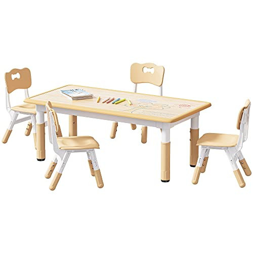 Brelley Kids Table and 4 Chairs Set, Height Adjustable Toddler Table and Chair Set, Graffiti Desktop, Non-Slip Legs, Max 300lbs, Children Multi-Activity Table for Ages 2-8 | Amazon (US)