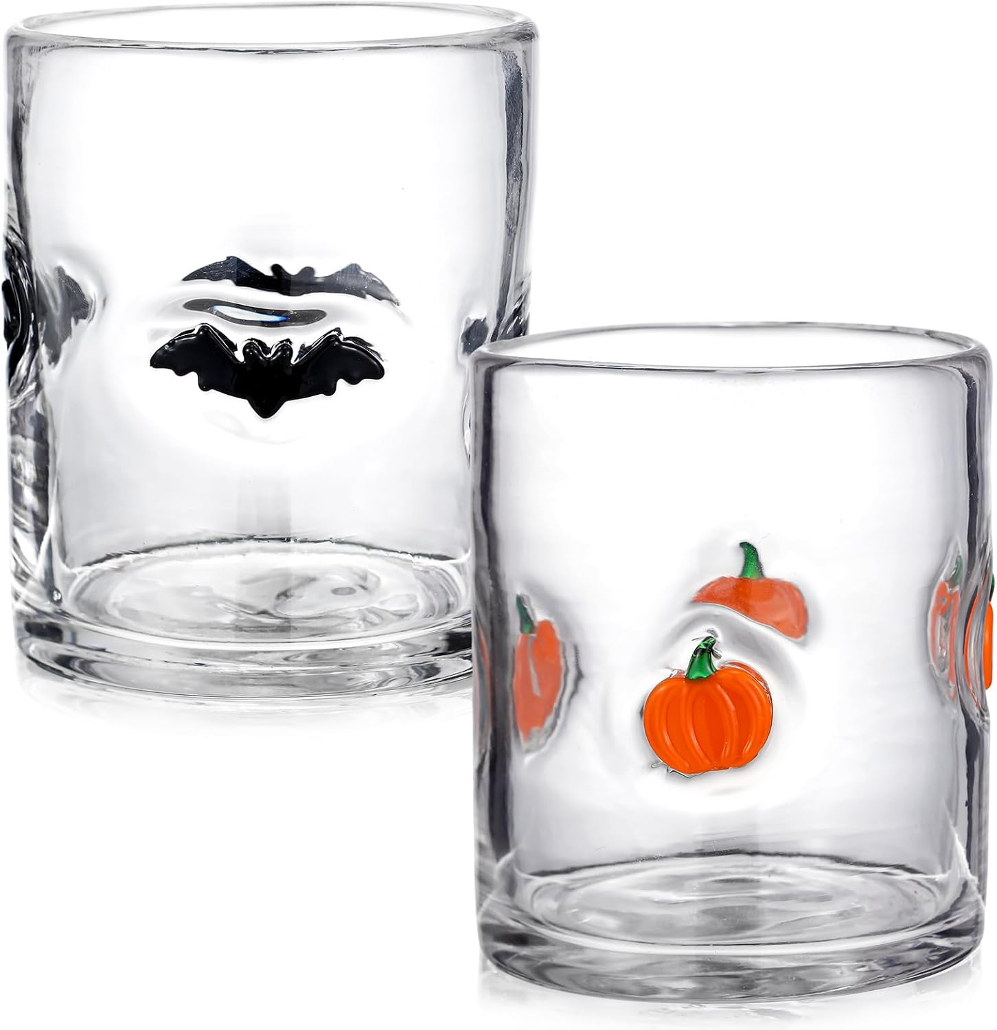 2 Pcs Halloween Bat and Pumpkin Juice Glasses 14 oz | Hand Blown Glass Cups | Double Old Fashione... | Amazon (US)