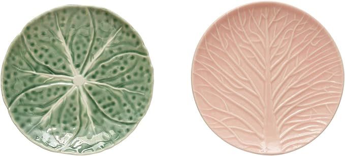 Creative Co-Op Hand-Painted Embossed Stoneware Cabbage, Set of 2 Plate Set, 6" L x 6" W x 0" H, M... | Amazon (US)