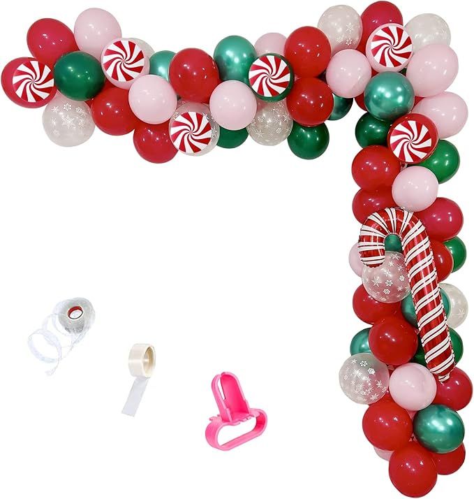 MANGUO Christmas Balloon Garland Kit Xmas Red Green Pink Snowflake Latex Balloon Arch Candy Cane ... | Amazon (US)
