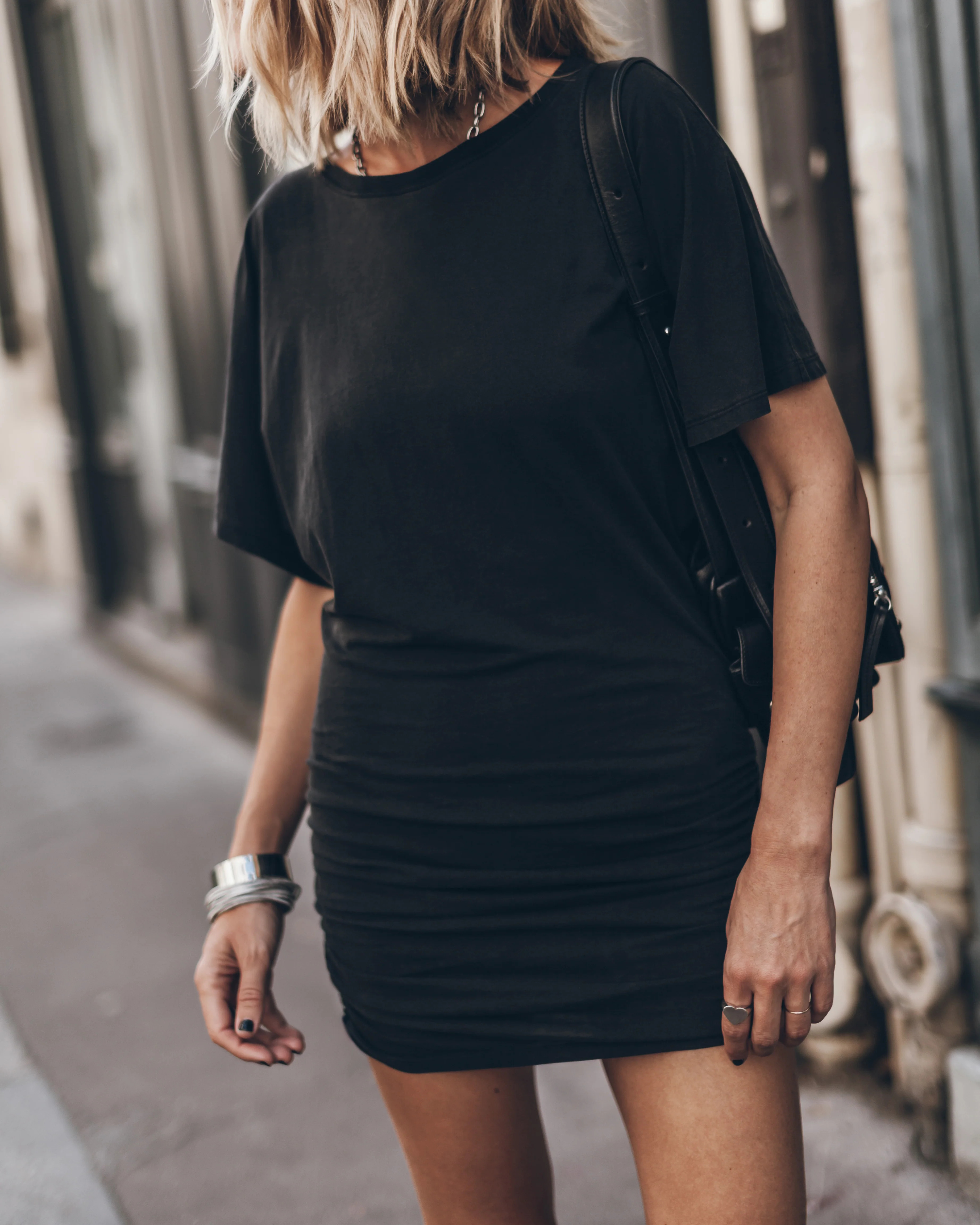 The Dark Short Draped T-Shirt Dress | MIKUTA