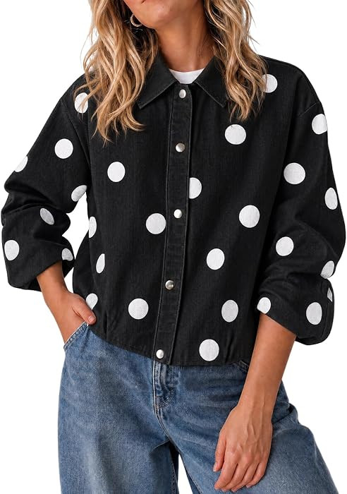 Cicy Bell Womens Polka Dot Denim Jackets Button Down Casual Fall Jean Coats | Amazon (US)
