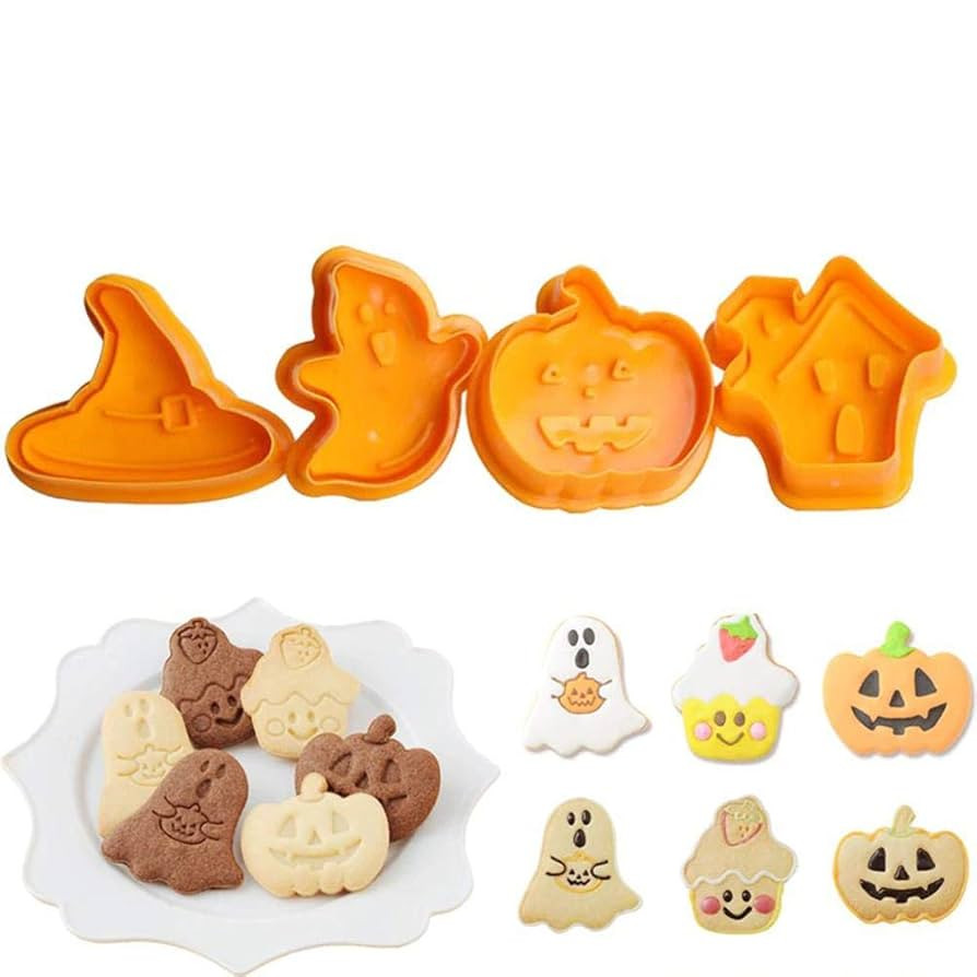 4 Pcs Halloween Theme Plunger Biscuit Mold Cutter Plastic Cookie Cutter Biscuit Stamp Mould Fonda... | Amazon (US)