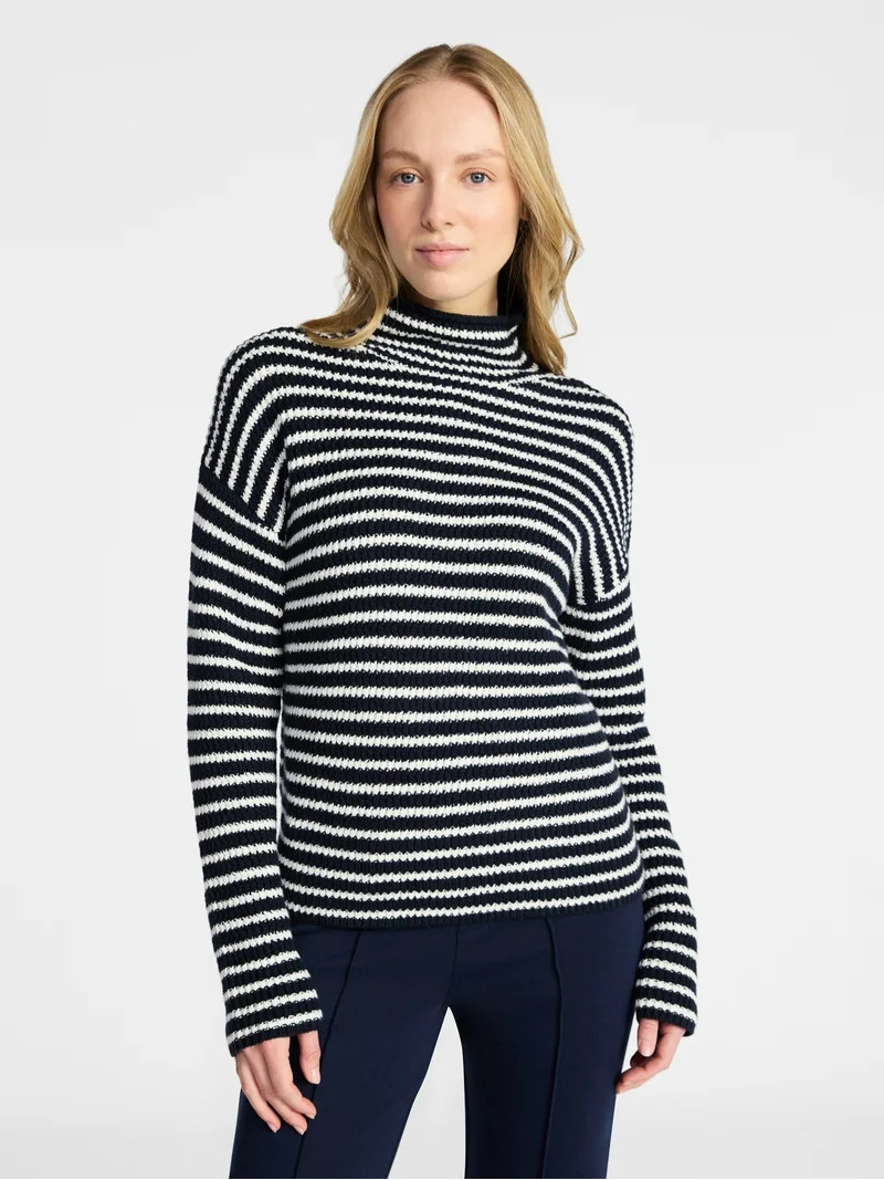 Time and Tru Women's Stripe Funnel Neck Sweater with Long Sleeves, Midweight, Sizes, XS-XXXL | Walmart (US)