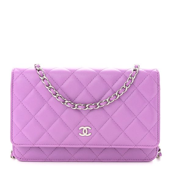 Lambskin Quilted Wallet On Chain WOC Purple | FASHIONPHILE (US)