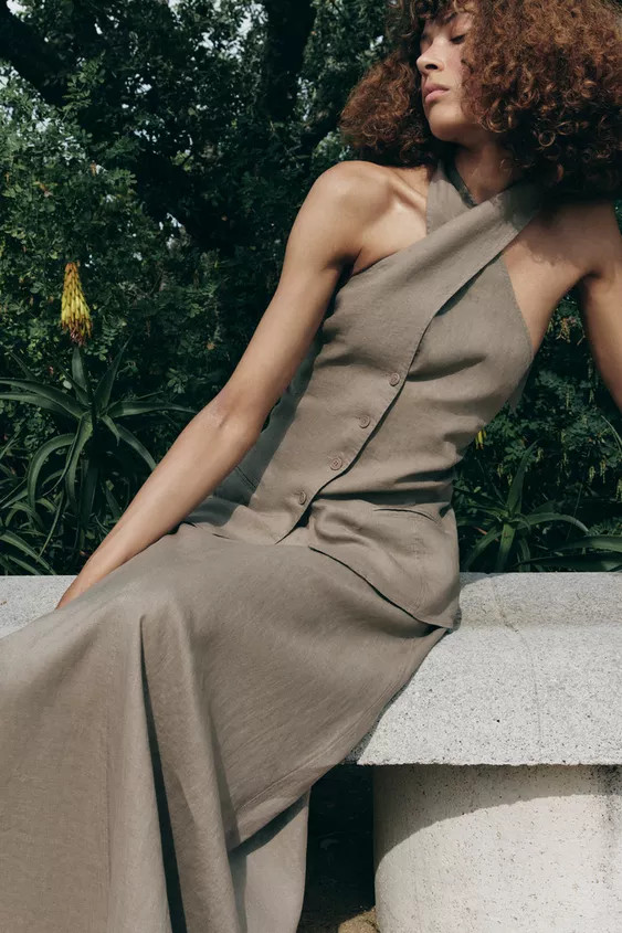 ZW COLLECTION 100% LINEN HALTER WAISTCOAT TOP | Zara UK