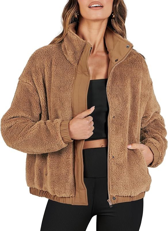 Women Sherpa Fleece Jackets Casual Long Sleeve Buttons Cropped Coat Winter Outwear | Amazon (US)