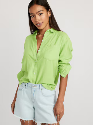 Linen-Blend Boyfriend Shirt for Women | Old Navy (US)