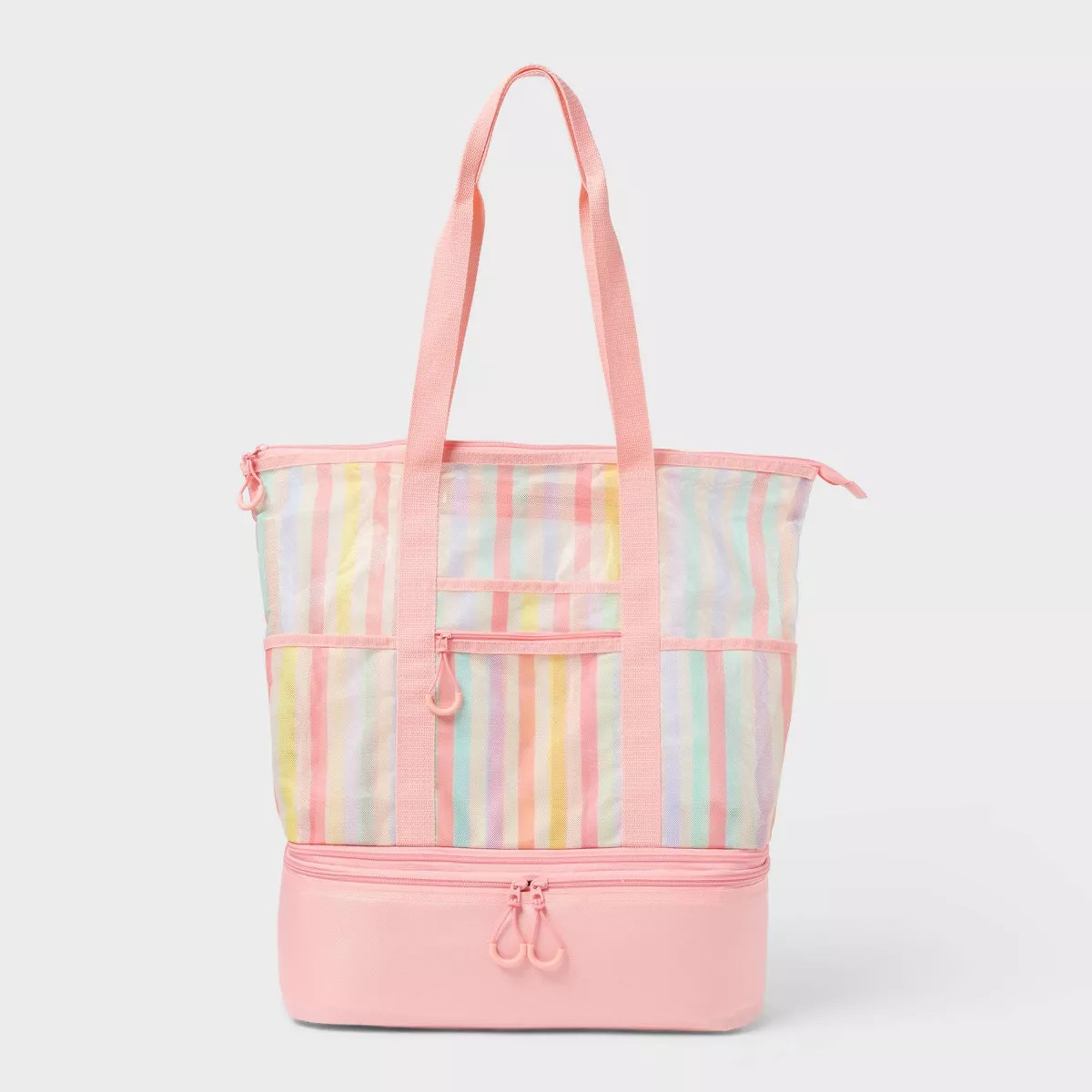 Beach Tote Bag with Zipper Bottom Pink Multi Stripe - Sun Squad™ | Target