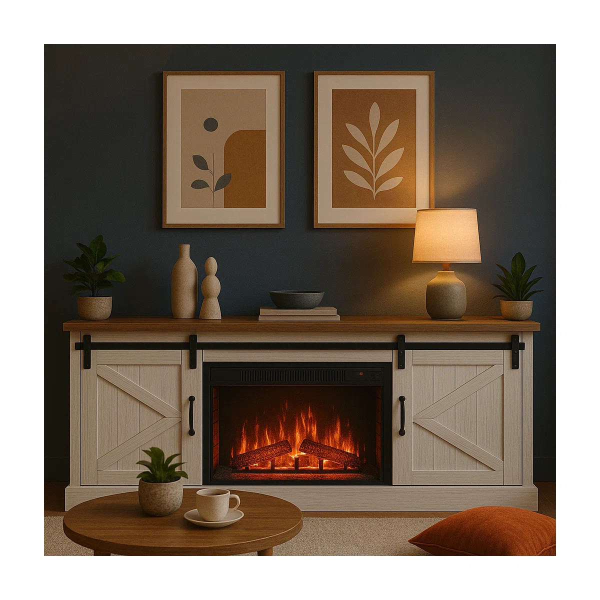 Deshanta 67" Farmhouse TV Stand With Electric Fireplace For 75 Inch TV, Media Console With Slidin... | Wayfair North America