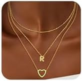 Heart Initial Necklace for Women, Gold Initial Necklaces, Gold Layered Necklaces for Women, 14K G... | Amazon (US)